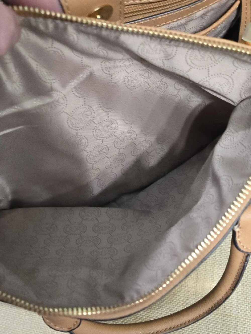 SALE! Michael Kors Beige and Black Leather Satchel with Gold MK Charm